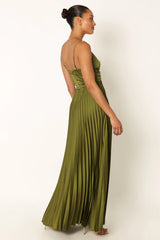 ladiesstreet Naira Pleated Maxi Dress - Palm Green thin adjustable straps soft feel partially lined 100% polyester Masquerade costumes